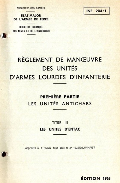 Couverture de l' INF: 204/1 titre III les unités d' ENTAC
