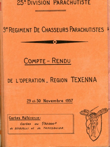 Les 29 et 30 Novembre se déroule l'opération de la REGION TEXENNA (carte ci desous) Placée sous les ordres du Lieutenant Colonel BUCHOUD elle a pour but de fouiller la région et d' exploiter des renseignements donnés par un homme récemment arrèté à CAVALLO Les 29 et 30 Novembre se déroule l'opération de la REGION TEXENNA (carte ci desous) Placée sous les ordres du Lieutenant Colonel BUCHOUD elle a pour but de fouiller la région et d' exploiter des renseignements donnés par un homme récemment arrèté à CAVALLO