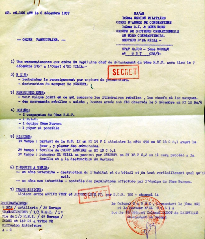 Ordre particulier concernant l' opération .CHEURFA est une exploitation située à 2 kilomètres d' EL MILIA Ordre particulier concernant l' opération .CHEURFA est une exploitation située à 2 kilomètres d' EL MILIA