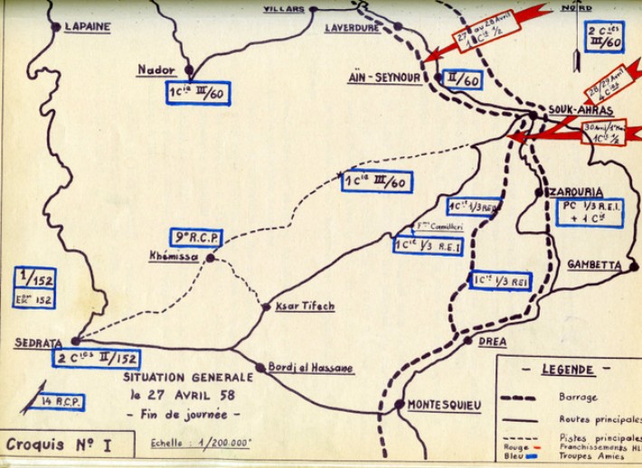 Ce croquis indique quelles étaient les Unités d' Infanterie présentes dans le secteur à la date du 27 Avril 1957 Ce croquis indique quelles étaient les Unités d' Infanterie présentes dans le secteur à la date du 27 Avril 1957