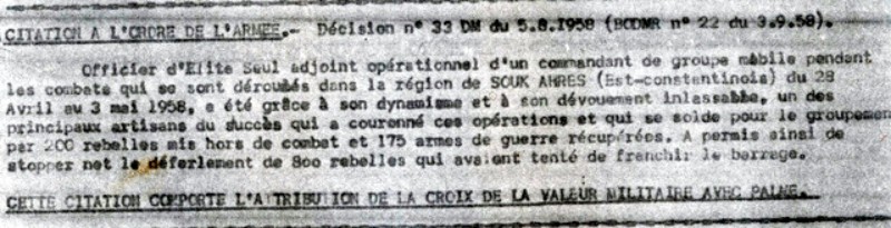 Texte de la citation à l'ordre de l' armée attribuée au Capitaine Roger PHILIPPON Officier Opération du Groupement Mobile 9° R.C.P. commandé par le Lieutenant Colonel BUCHOUD Texte de la citation à l'ordre de l' armée attribuée au Capitaine Roger PHILIPPON Officier Opération du Groupement Mobile 9° R.C.P. commandé par le Lieutenant Colonel BUCHOUD